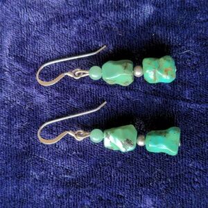 Vintage 925 sterling silver earrings with natural green-blue turquoise stones